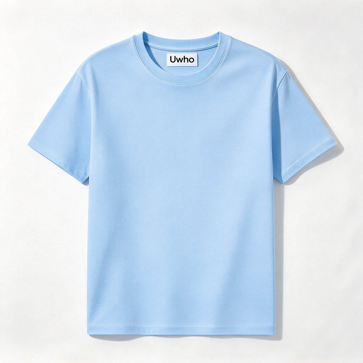Uwho Classic Crew Neck Short Sleeve T-Shirt, Soft Pastel Light Blue Basic Casual Tee, Breathable Cotton t-shirt for Men Women Daily Wear Sports Layering Top