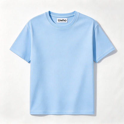 Uwho Classic Crew Neck Short Sleeve T-Shirt, Soft Pastel Light Blue Basic Casual Tee, Breathable Cotton t-shirt for Men Women Daily Wear Sports Layering Top