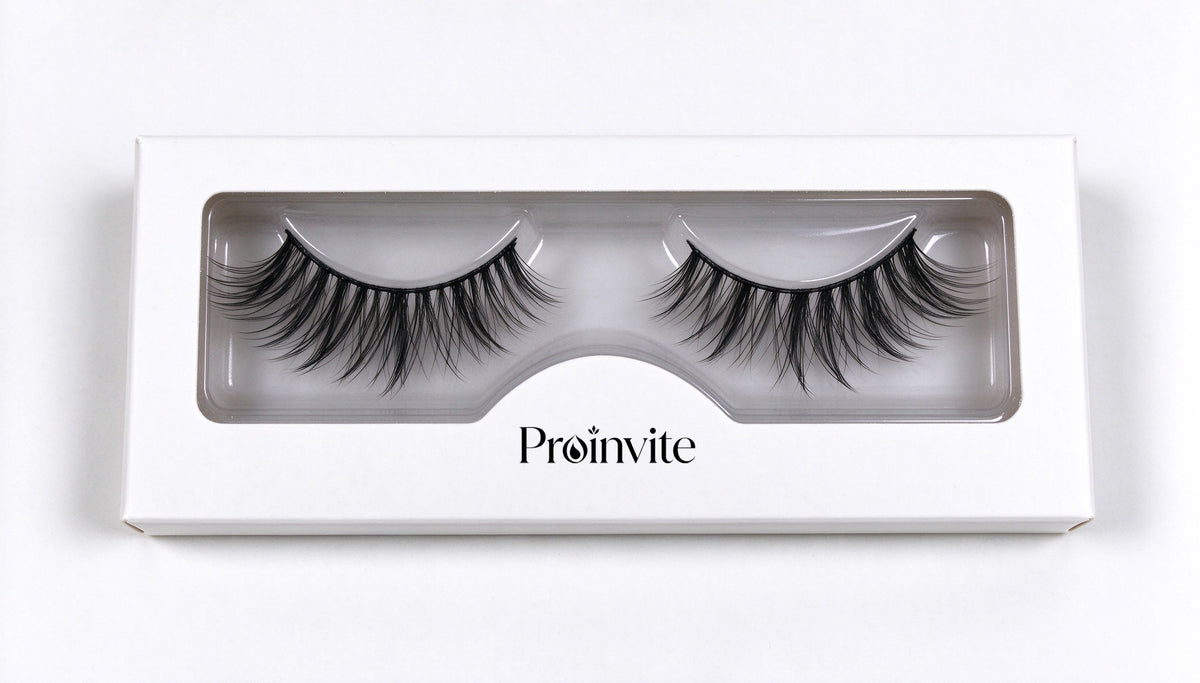 Proinvite False Eyelashes, Fluffy Wispy Faux Mink Lashes, Natural Volume Handmade Strip Eyelashes, Reusable Soft False Lashes for Daily Makeup