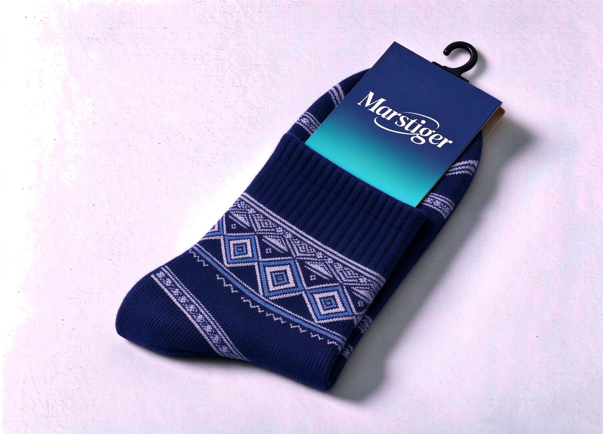 Marstiger Crew Socks for Men, Vintage Geometric Diamond Pattern Casual Mid Calf Socks, Soft Breathable Knit Cotton Socks, Fashion Ethnic Style Dress Socks