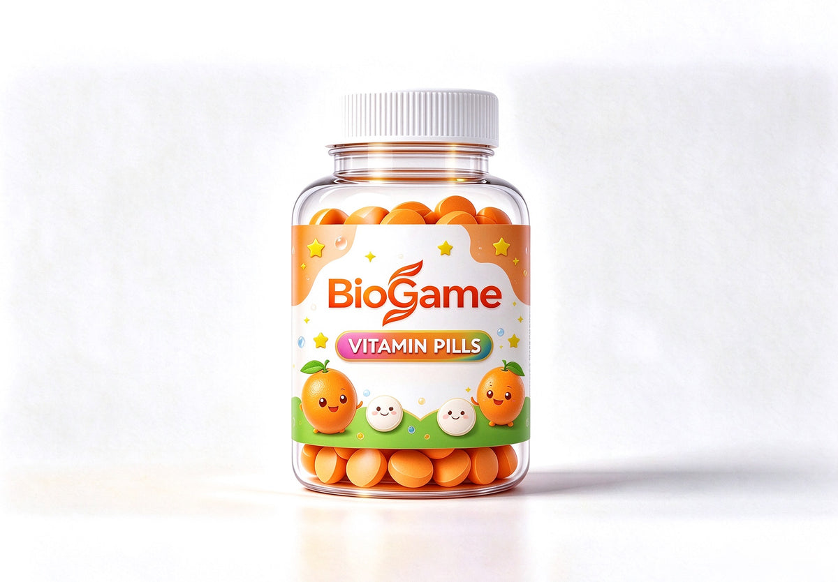 BioGame Kids Vitamin Pills, Orange Flavor Chewable Vitamin Tablets, Daily Nutritional Supplement for Children, Support Immune Health, Easy to Chew