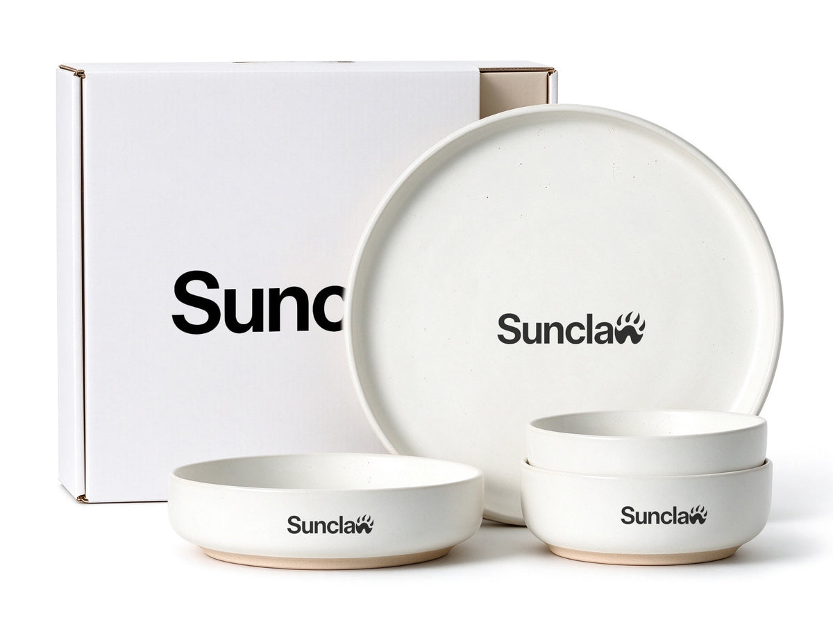 Sunclaw Stoneware Dishware Set, Matte Cream White Dinnerware with Unglazed Base, Ceramic Plates and Bowls Set, Oven Microwave Dishwasher Safe
