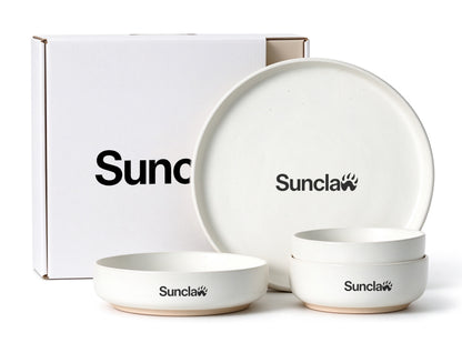 Sunclaw Stoneware Dishware Set, Matte Cream White Dinnerware with Unglazed Base, Ceramic Plates and Bowls Set, Oven Microwave Dishwasher Safe