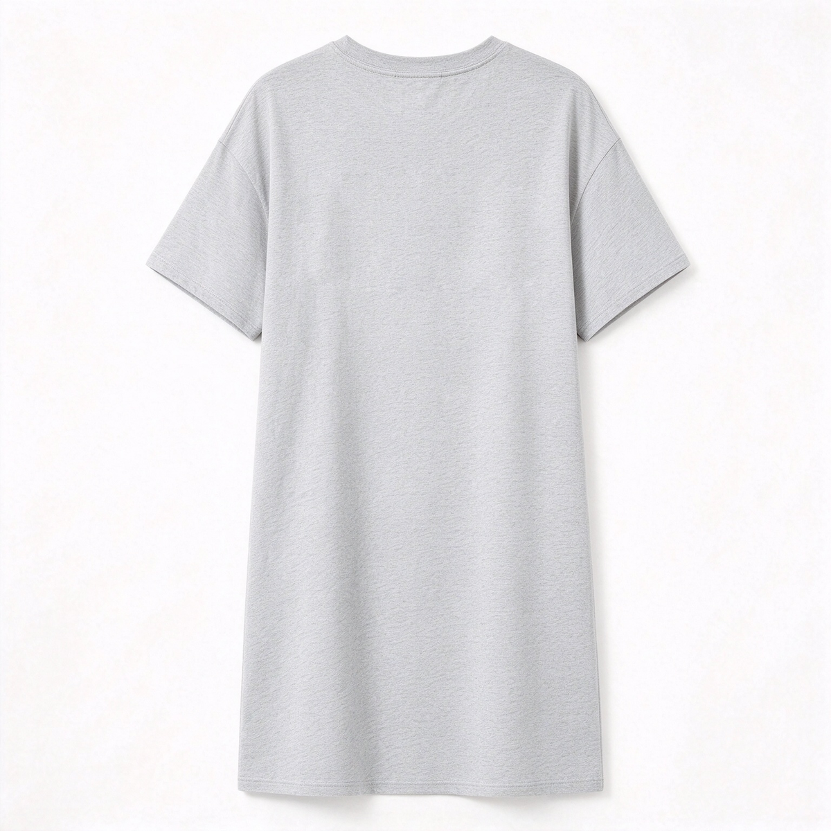 Thisimple Heather Gray Crew Neck Short Sleeve T-shirt Dress, Soft Breathable Loose Drop Shoulder Solid Casual Straight Figure Friendly Midi Dress