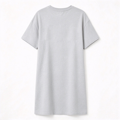 Thisimple Heather Gray Crew Neck Short Sleeve T-shirt Dress, Soft Breathable Loose Drop Shoulder Solid Casual Straight Figure Friendly Midi Dress