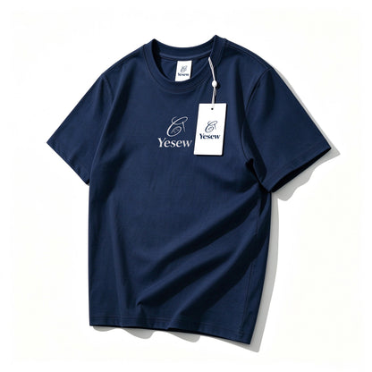 Yesew Men's Classic Short Sleeve T-Shirt, Crew Neck Cotton Tee with Embroidered Logo, Casual Basic Solid Color T Shirt