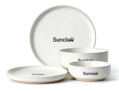 Sunclaw Stoneware Dishware Set, Matte Cream White Dinnerware with Unglazed Base, Ceramic Plates and Bowls Set, Oven Microwave Dishwasher Safe