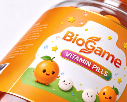 BioGame Kids Vitamin Pills, Orange Flavor Chewable Vitamin Tablets, Daily Nutritional Supplement for Children, Support Immune Health, Easy to Chew