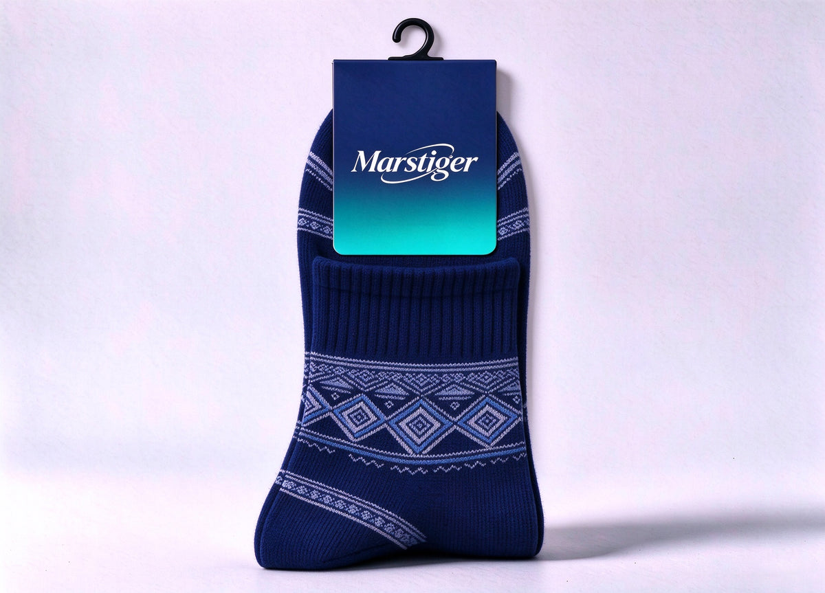 Marstiger Crew Socks for Men, Vintage Geometric Diamond Pattern Casual Mid Calf Socks, Soft Breathable Knit Cotton Socks, Fashion Ethnic Style Dress Socks