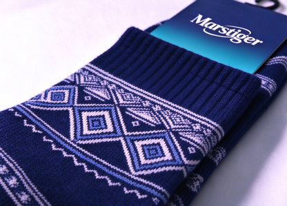 Marstiger Crew Socks for Men, Vintage Geometric Diamond Pattern Casual Mid Calf Socks, Soft Breathable Knit Cotton Socks, Fashion Ethnic Style Dress Socks