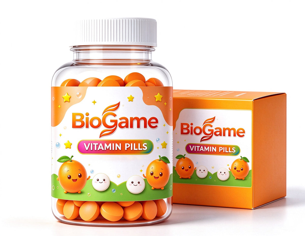 BioGame Kids Vitamin Pills, Orange Flavor Chewable Vitamin Tablets, Daily Nutritional Supplement for Children, Support Immune Health, Easy to Chew