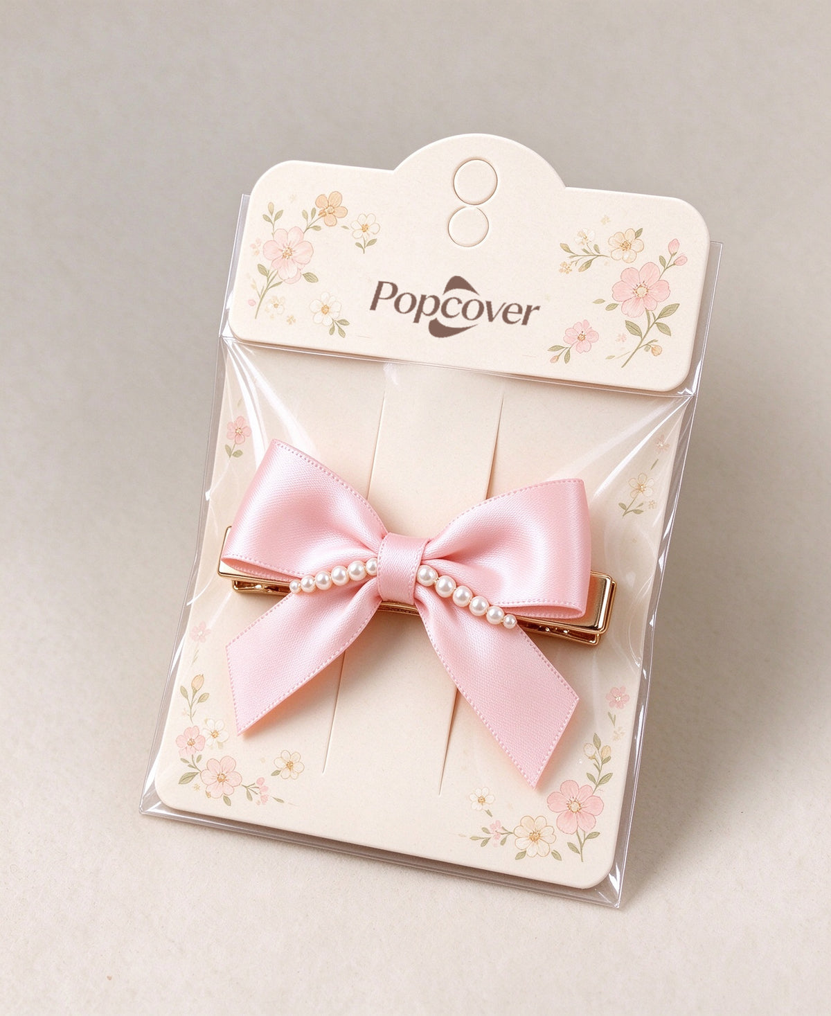Popcover Pink Satin Bow Hair Barrettes, Elegant Pearl Decorated Bow Hair Clips, Sweet French Style Hair Barrettes for Women Girls Wedding Party Daily Hairstyle