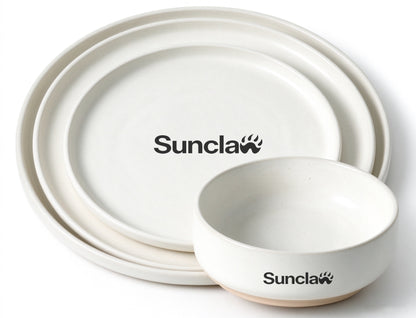 Sunclaw Stoneware Dishware Set, Matte Cream White Dinnerware with Unglazed Base, Ceramic Plates and Bowls Set, Oven Microwave Dishwasher Safe
