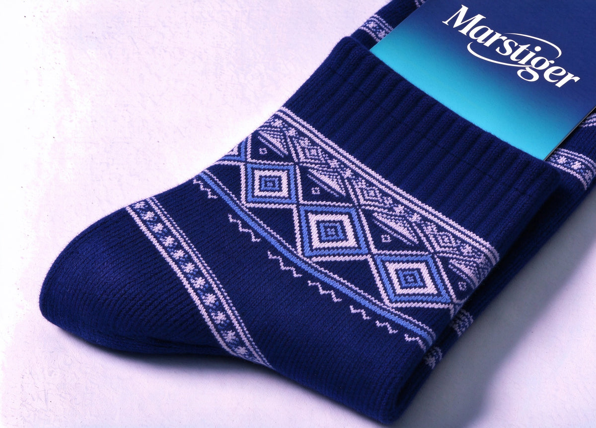 Marstiger Crew Socks for Men, Vintage Geometric Diamond Pattern Casual Mid Calf Socks, Soft Breathable Knit Cotton Socks, Fashion Ethnic Style Dress Socks