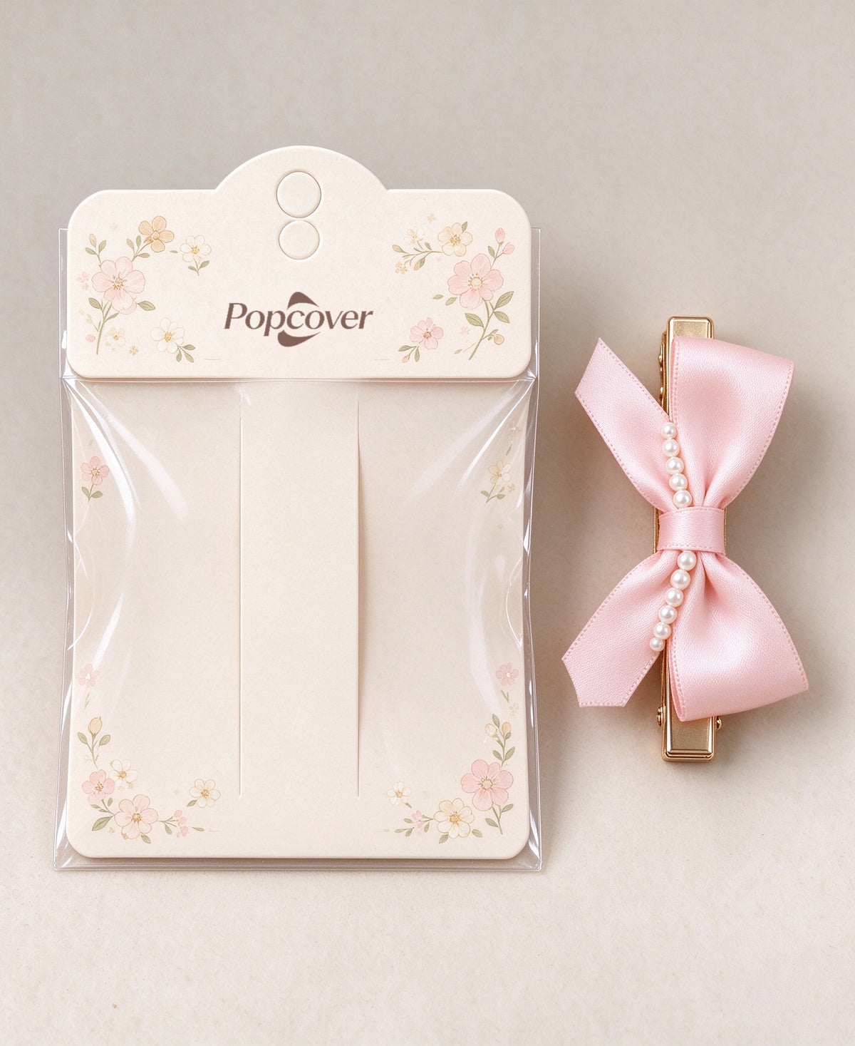 Popcover Pink Satin Bow Hair Barrettes, Elegant Pearl Decorated Bow Hair Clips, Sweet French Style Hair Barrettes for Women Girls Wedding Party Daily Hairstyle