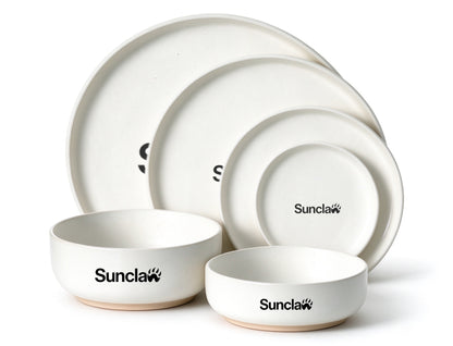 Sunclaw Stoneware Dishware Set, Matte Cream White Dinnerware with Unglazed Base, Ceramic Plates and Bowls Set, Oven Microwave Dishwasher Safe