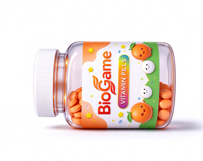 BioGame Kids Vitamin Pills, Orange Flavor Chewable Vitamin Tablets, Daily Nutritional Supplement for Children, Support Immune Health, Easy to Chew