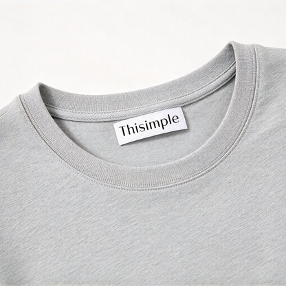 Thisimple Heather Gray Crew Neck Short Sleeve T-shirt Dress, Soft Breathable Loose Drop Shoulder Solid Casual Straight Figure Friendly Midi Dress