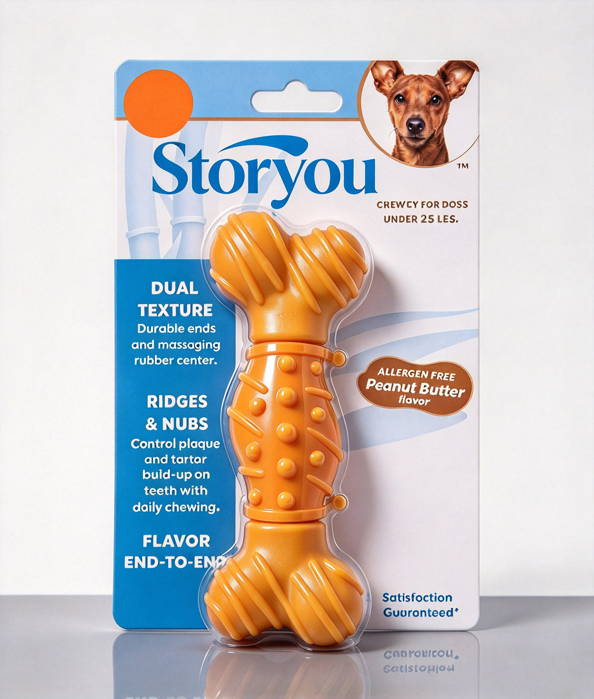 Storyou Dog Chew Toy, Durable Bone Shaped Pet Toys for Dogs Under 25 Lbs, Peanut Butter Flavor Dual Texture Rubber Pet Toys for Teeth Cleaning, Reduce Plaque & Tartar