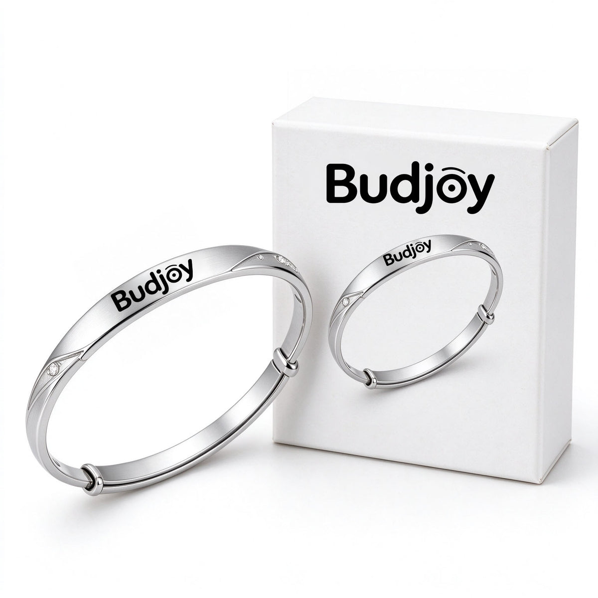 Budjoy Silver Adjustable Bangle Bracelet for Women, Shiny Rhinestone Inlaid Metal Cuff Bracelet, Minimalist Polished Jewelry, Great Gift for Birthday Wedding Anniversary
