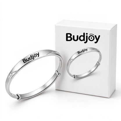 Budjoy Silver Adjustable Bangle Bracelet for Women, Shiny Rhinestone Inlaid Metal Cuff Bracelet, Minimalist Polished Jewelry, Great Gift for Birthday Wedding Anniversary