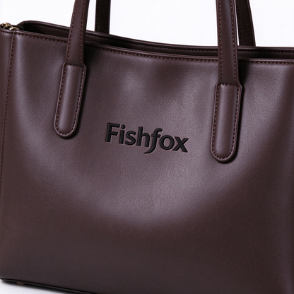 Fishfox Women’s Brown Faux Leather Tote Handbag, Large Capacity Top Handle Shoulder Bag, Classic Work Satchel Purse with Removable Strap for Office Daily Travel