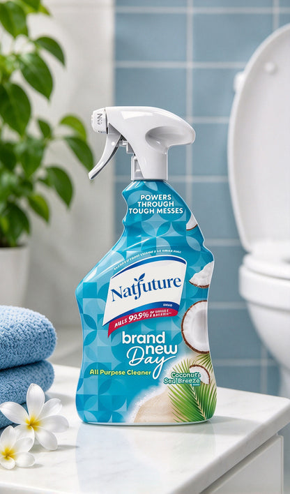 Natfuture All Purpose Cleaner Spray, Coconut Sea Breeze Scent, Multi-Surface Household Cleaning Spray, Stain & Grease Remover, 99.9% Sanitizing, for Bathroom, Kitchen, Countertops, Toilet, Home Cleaning
