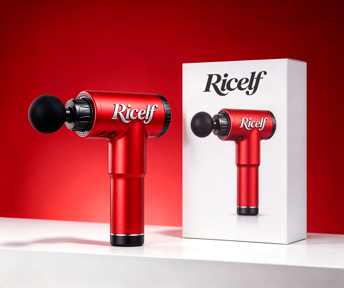 Ricelf Massage Apparatus, Portable Deep Tissue Percussion Muscle Massage Gun, Electric Handheld Massage Device for Athletes, 6 Speed Levels, USB Rechargeable, for Muscle Recovery & Pain Relief, Red