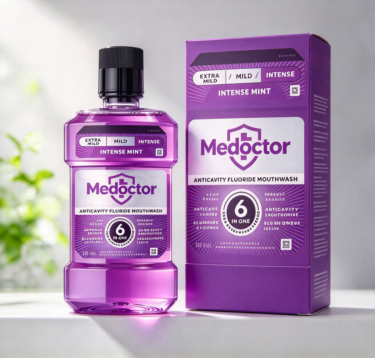 Medoctor Non Medicated Mouth Rinses, Anticavity Fluoride Mouthwash, Intense Mint Flavor, 6-in-1 Multi-Benefit Oral Care Mouthwash for Daily Oral Hygiene