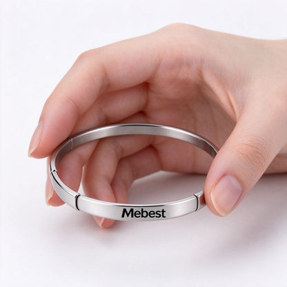 Mebest Minimalist Silver Segmented Bangle Bracelet for Women, Brushed Stainless Steel Stackable Cuff Bracelet, Timeless Plain Jewelry Gift for Birthday Anniversary Holiday
