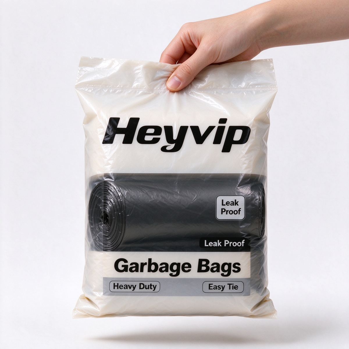 Heyvip Heavy Duty Black Garbage Bags, Leak Proof Easy Tie Trash Bags, Large Capacity Cleaning Bags for Home Kitchen Living Room Office Use
