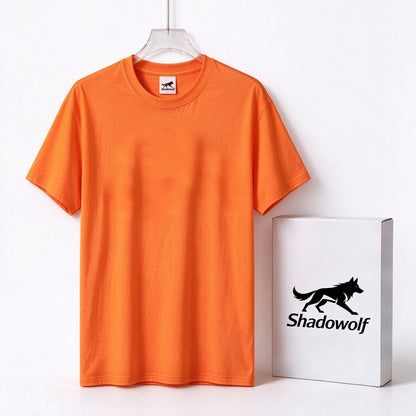 Shadowolf Mens Crew Neck Short Sleeve T-Shirt, Vibrant Orange Soft Cotton Basic Tee, Loose Fit Casual Top for Summer Outdoor Workout Daily Wear