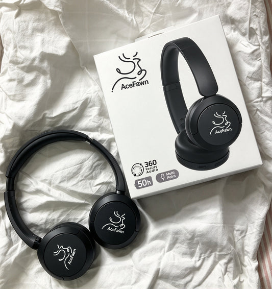 AceFawn Over Ear Bluetooth Headphones, Wireless Headset with 50H Playtime, 360 Reality Audio, Multipoint Connection, Soft Memory Foam Ear Cups for Travel, Work, Gaming