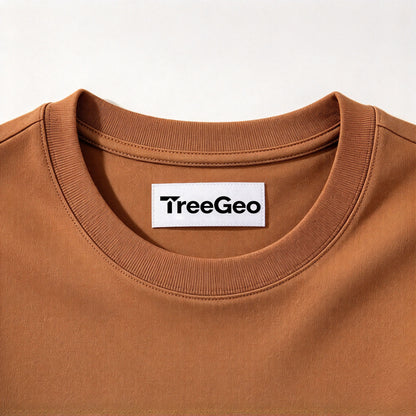TreeGeo Mens Crew Neck Solid Short Sleeve T-Shirt, Heavyweight Cotton Relaxed Fit Tee, Retro Caramel Casual Basic Top For Daily Wear And Layering