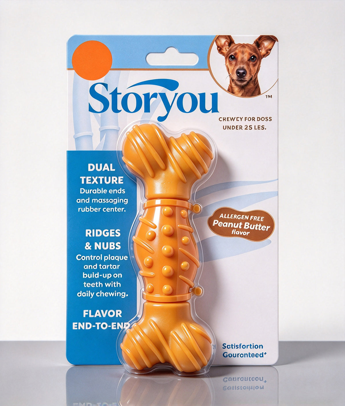 Storyou Dog Chew Toy, Durable Bone Shaped Pet Toys for Dogs Under 25 Lbs, Peanut Butter Flavor Dual Texture Rubber Pet Toys for Teeth Cleaning, Reduce Plaque & Tartar