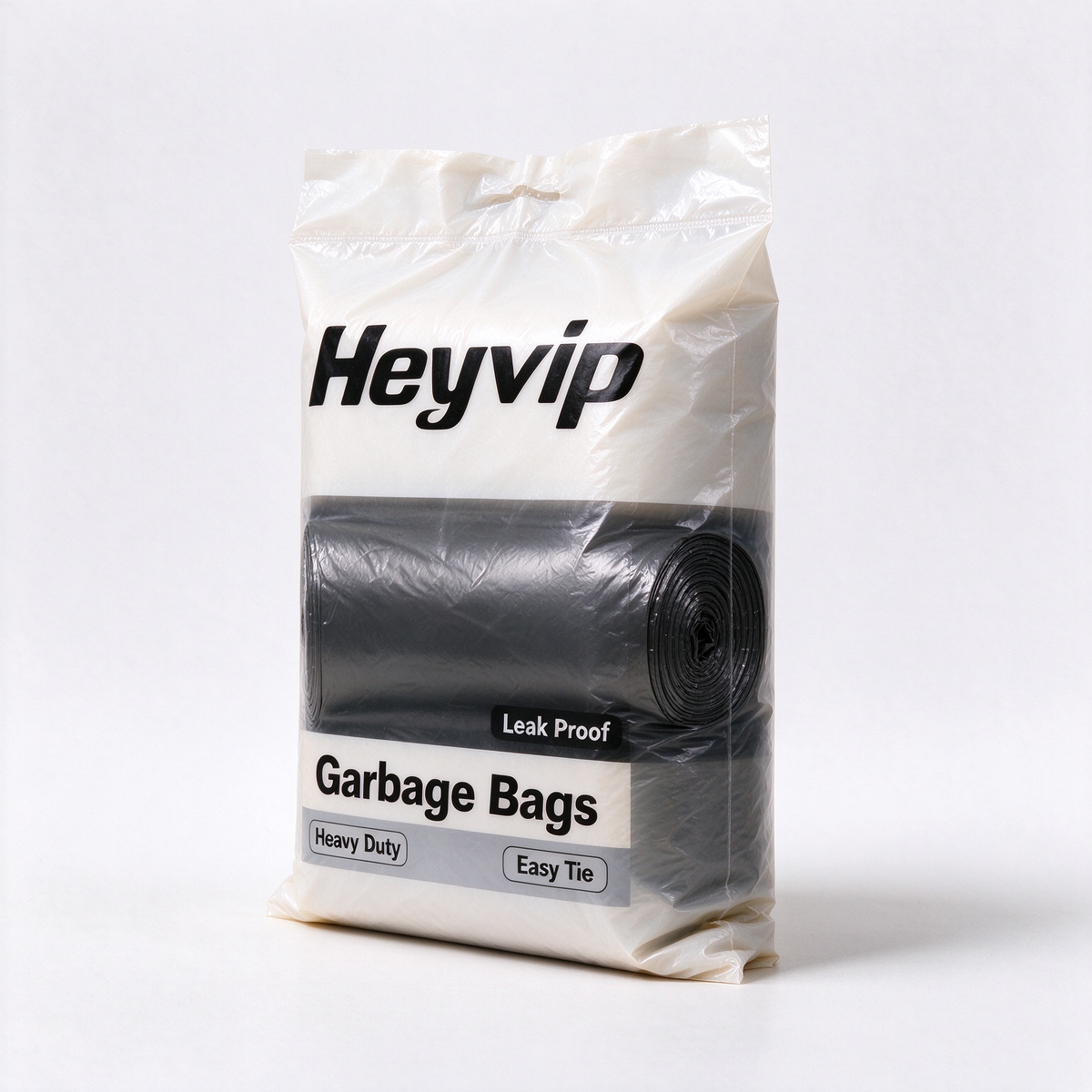 Heyvip Heavy Duty Black Garbage Bags, Leak Proof Easy Tie Trash Bags, Large Capacity Cleaning Bags for Home Kitchen Living Room Office Use