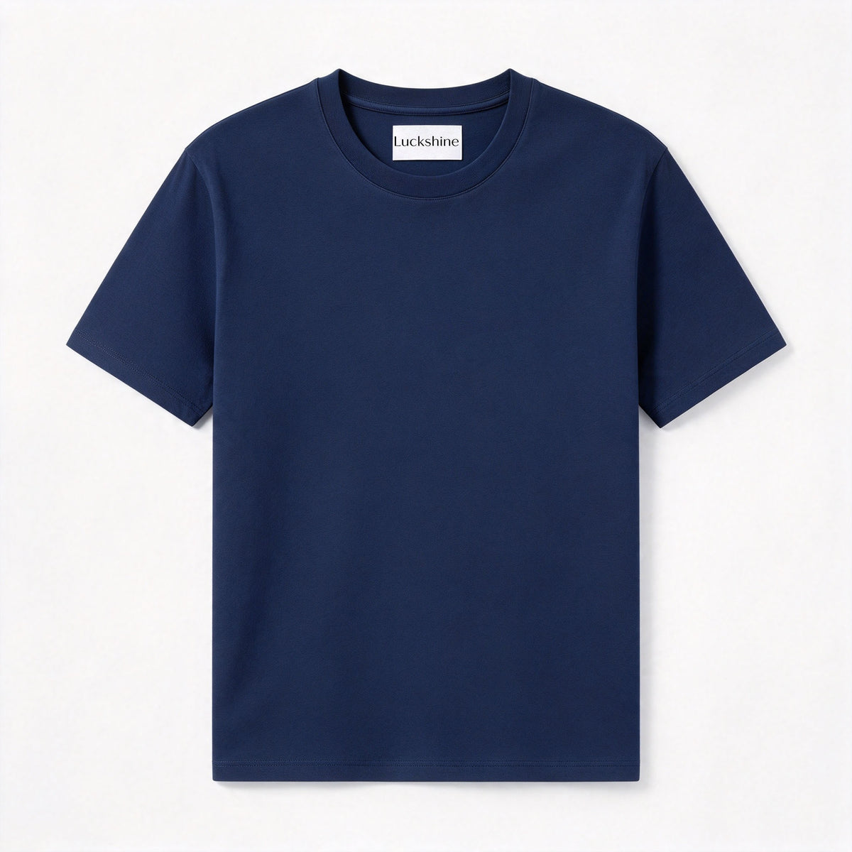 Luckshine Navy Crew Neck Short Sleeve T-Shirt, Soft Breathable Heavyweight Cotton Basic Casual Solid Color Layering Top