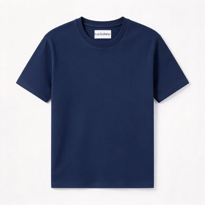 Luckshine Navy Crew Neck Short Sleeve T-Shirt, Soft Breathable Heavyweight Cotton Basic Casual Solid Color Layering Top