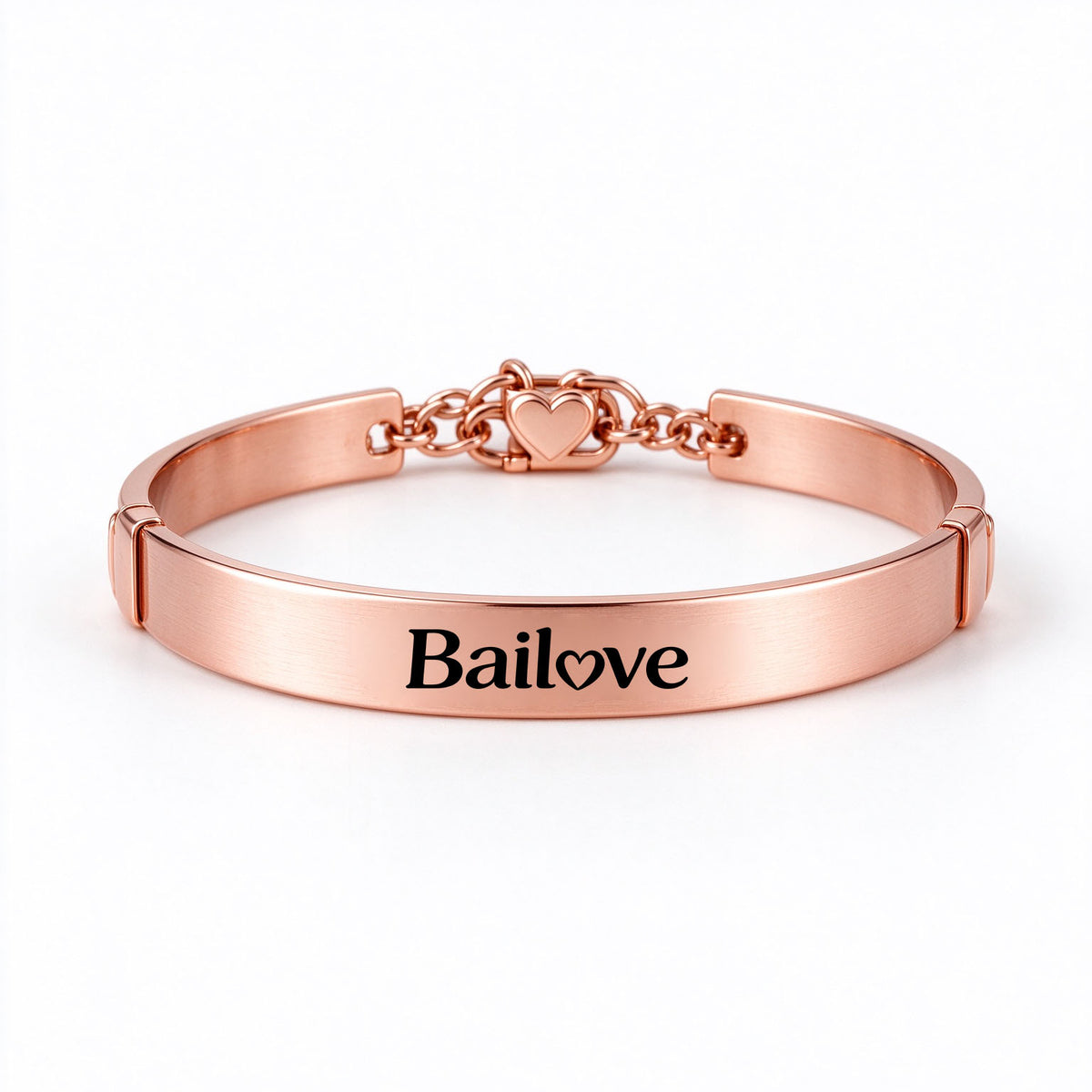 Bailove Rose Gold Cuff Bracelet for Women, Heart Chain Clasp Bangle Bracelet, Minimalist Polished Metal Jewelry, Perfect Gift for Lover Family and Friends