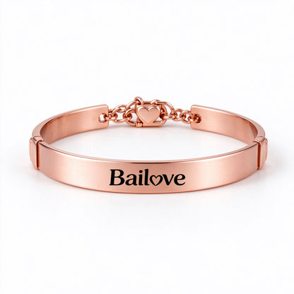 Bailove Rose Gold Cuff Bracelet for Women, Heart Chain Clasp Bangle Bracelet, Minimalist Polished Metal Jewelry, Perfect Gift for Lover Family and Friends