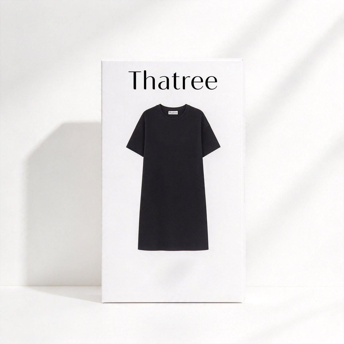Thatree Black Crew Neck Short Sleeve T-shirt Dress, Soft Breathable Loose Drop Shoulder Solid Casual Straight Midi Dress
