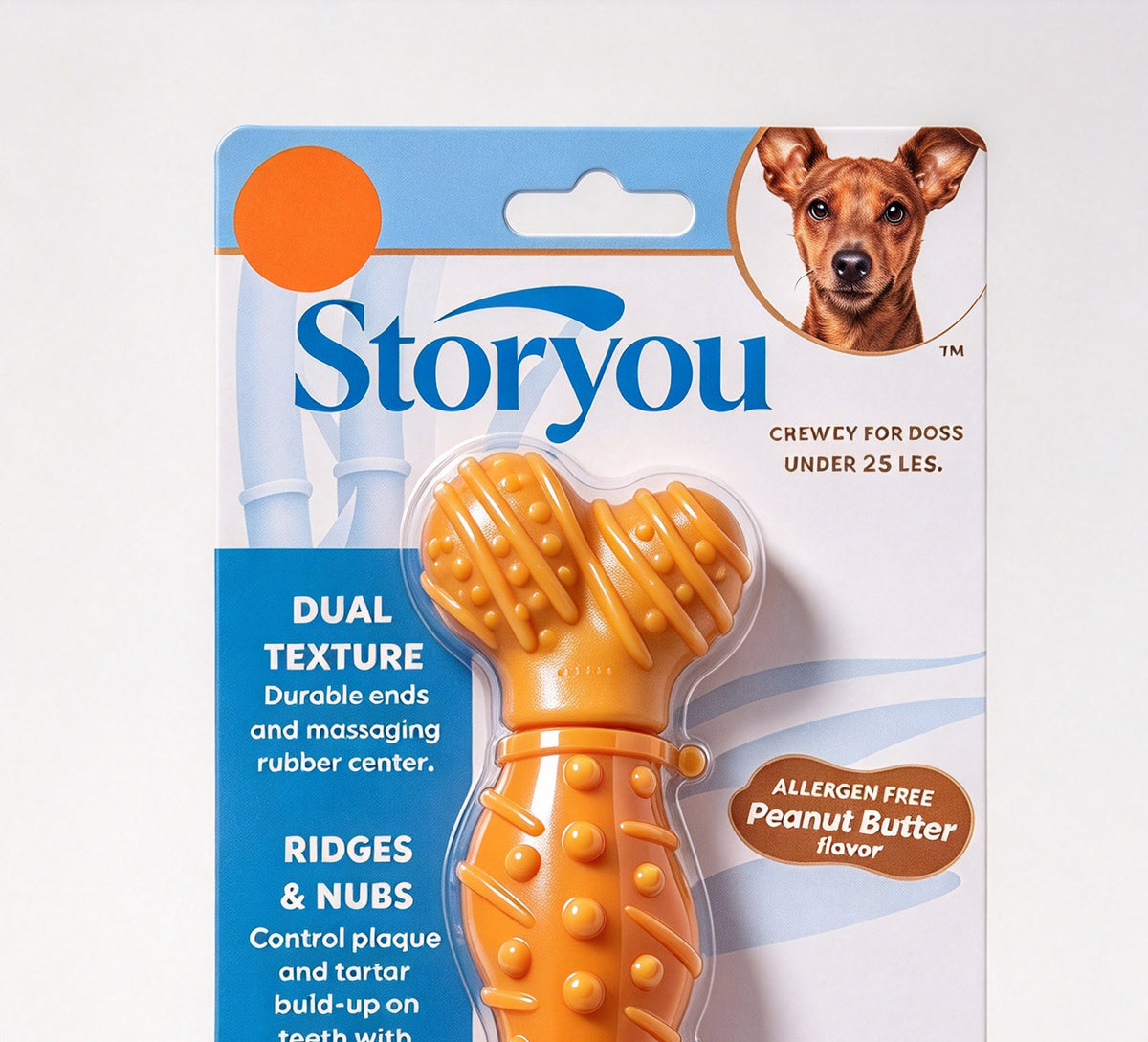 Storyou Dog Chew Toy, Durable Bone Shaped Pet Toys for Dogs Under 25 Lbs, Peanut Butter Flavor Dual Texture Rubber Pet Toys for Teeth Cleaning, Reduce Plaque & Tartar