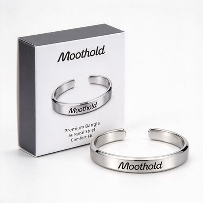 Moothold Open Cuff Bracelet, Polished Adjustable Stainless Steel Bangle, Minimalist Everyday Jewelry for Men and Women