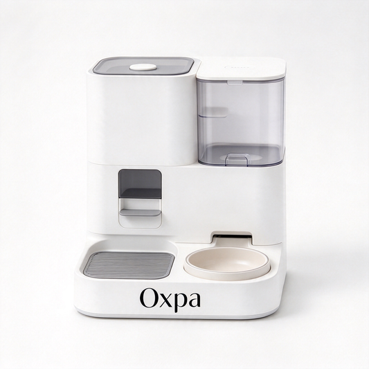 Oxpa Automatic Pet Feeder and Water Dispenser Combo, 2 in 1 Pet Food Water Station for Cats Small Dogs, Large Capacity Pet Feeding Station