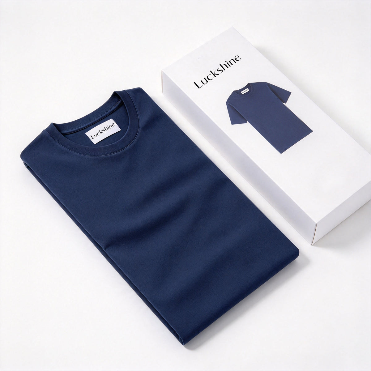 Luckshine Navy Crew Neck Short Sleeve T-Shirt, Soft Breathable Heavyweight Cotton Basic Casual Solid Color Layering Top