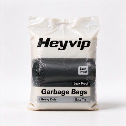 Heyvip Heavy Duty Black Garbage Bags, Leak Proof Easy Tie Trash Bags, Large Capacity Cleaning Bags for Home Kitchen Living Room Office Use
