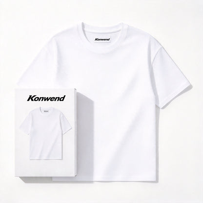 Konwend Men's Crew Neck Short Sleeve T-Shirt, Solid White Premium Cotton Basic Casual Tee for Daily, Travel and Workout