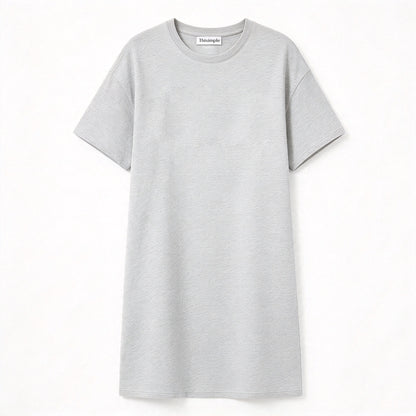 Thisimple Heather Gray Crew Neck Short Sleeve T-shirt Dress, Soft Breathable Loose Drop Shoulder Solid Casual Straight Figure Friendly Midi Dress