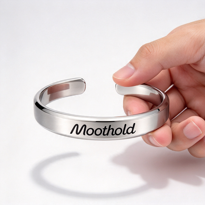 Moothold Open Cuff Bracelet, Polished Adjustable Stainless Steel Bangle, Minimalist Everyday Jewelry for Men and Women