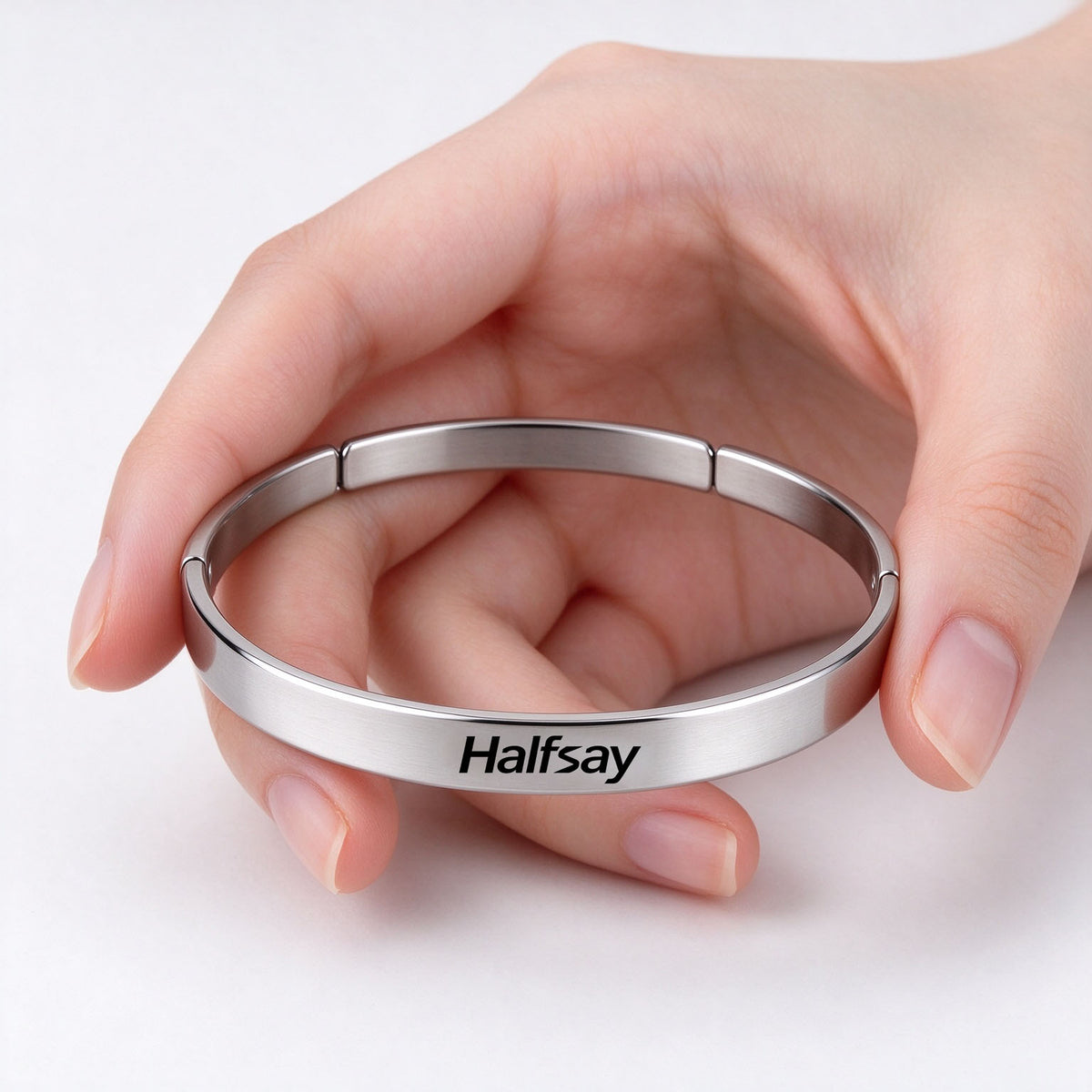 Halfsay Women’s Plain Stainless Steel Cuff Bangle, Matte Brushed Silver Open Bracelet, Simple Timeless Fashion Bracelet for Daily Wear and Gifting